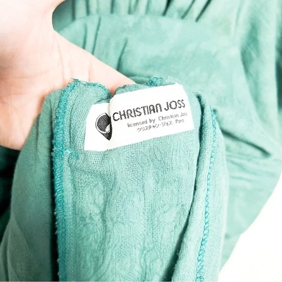 Vintage 70s Christian Joss green puff sleeve boho tapestry floral pocket dress - Picture 5 of 8